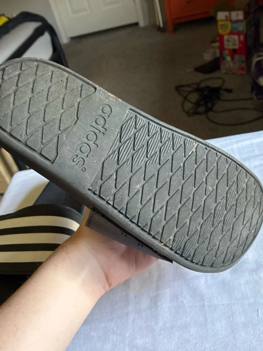 Adidas Black Slide Sandals with White Stripes - Casual Slip-On